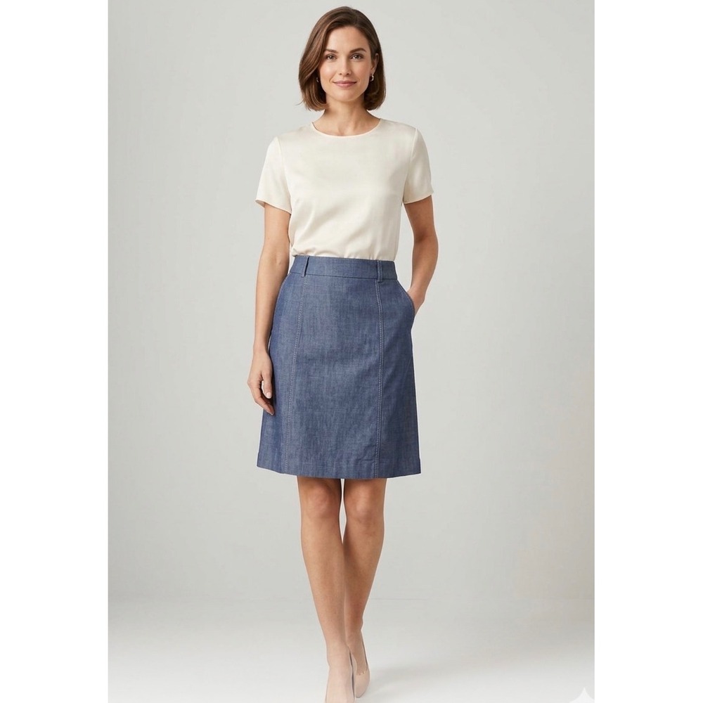 Ann Taylor LOFT Indigo Chambray A-Line Skirt with Contrast Stitching 0